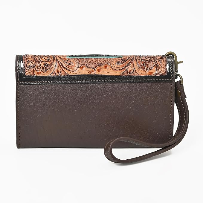 Merbaa Western Leather Wallet for Women, Hair-On Vegetable Tanned Leather Clutch Aztec Wristlet Purse, Card Cases & Money Organizers Bifold Cash Phone Slim Organizer with Card Slots, Zip Coin Pocket