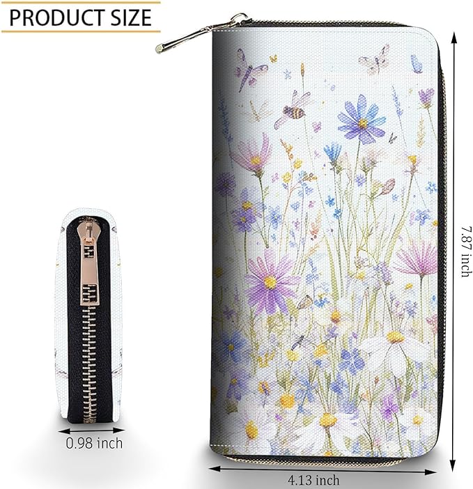 Bxgolkgd Womens Wallet, RFID Blocking Leather Wallet,Large Capacity Wallet Credit Card Holder PU Leather Ladies Clutch with Zipper Coin Pocket - Wildflower Pattern