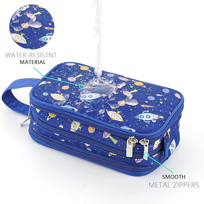 Kids Toiletry Bag for Boys, Travel Toiletry Bag for Little Young Boys Waterproof Hanging Wash Bag Toddler Traveling Toiletries, Space Blue