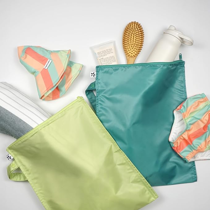 Tiny Twinkle Mess Proof Wet Bags | 2-Pack Reusable Waterproof Wet Bags for Swimsuits | Baby Clothes | Travel & Diaper Bag (Rainforest)