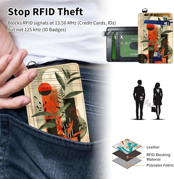 Slim Minimalist Front Pocket Wallet,Credit Card Holder Wallet for Women Men,RFID Blocking Credit Card Holder Case Leather Cute Small Thin Wallet ID Window&Wrist Strap,Art Moon Tree