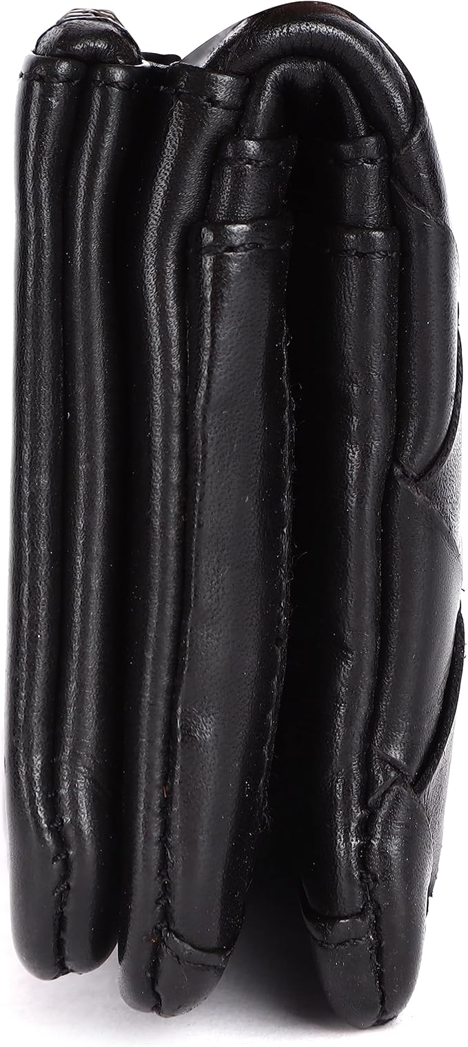 Genuine Leather Wallets for Women, Small Wallet for Ladies Zipper Coin Purse Credit Card Holder with Strap (VL-167-BLACK)