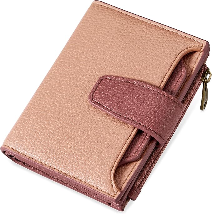 Airkit Small Wallet Women RFID Blocking Soft Leather Bifold Compact Card Holder Wallet for Women with Zipper Coin Pocket 4 ID Window