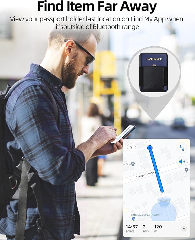 Passport Holder with Find My, RFID Leather Minimalist for Travel, Fit 4 Cards & 2 Passport