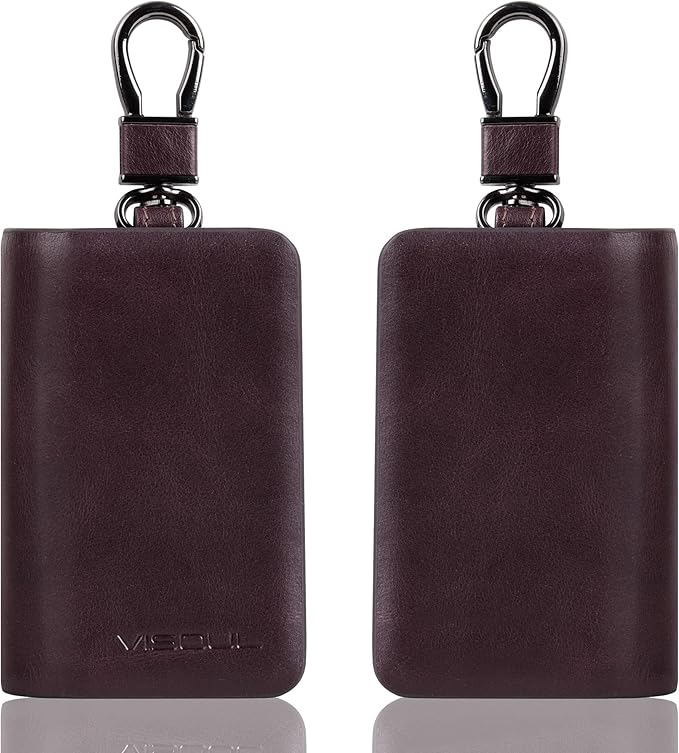 VISOUL Car Key Case Holder Double Zipper, Leather Car Smart Key Fob Case with Keychain for Men and Women