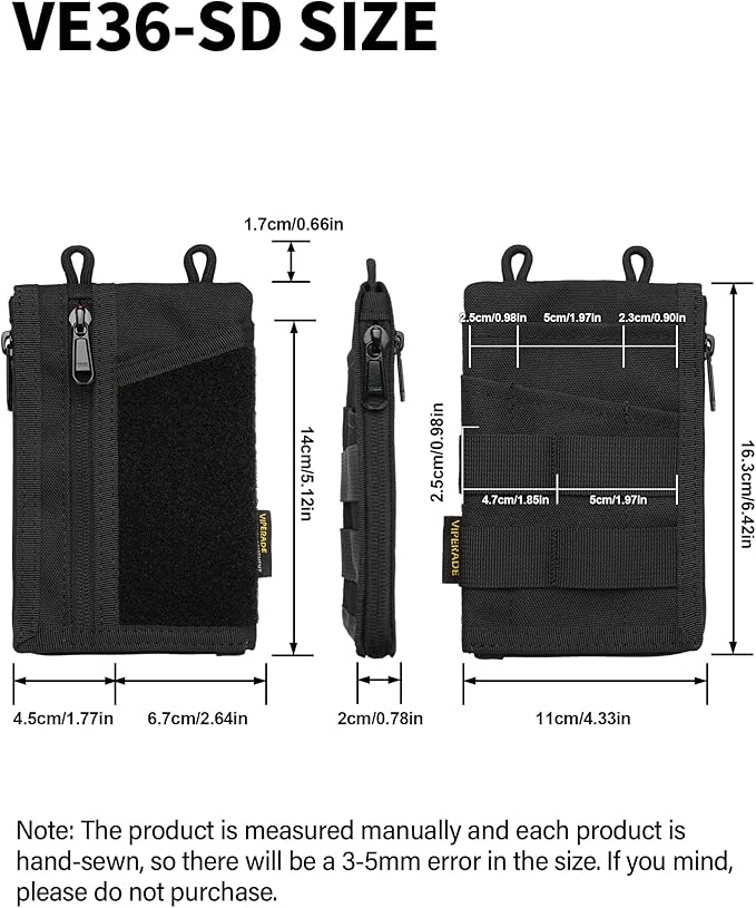 VIPERADE VE36 EDC Pouch Pocket Organizer, Slim EDC Pocket Organizer with Zipper, Tactical Pouch for Flashlight, Multitool, Pen, Notebook, Compact EDC Gear Pouch