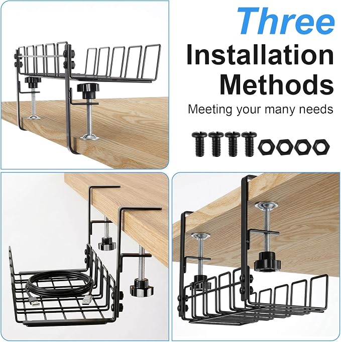 2 PCS Under Desk Cable Management Tray, L 15.7'' W 5.1'' No Drill Steel Desk Cable Organizers, Wire Management Tray