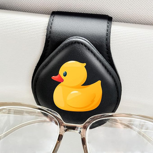Cute Duck - Car Sunglass Holder, Magnetic Leather Eyeglass Hanger Mount Clip Holder for Car Visor Accessories