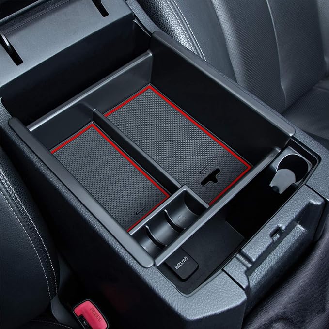 JKCOVER Center Console Organizer Tray Compatible with Toyota 4Runner 2010-2021 2022 2023 2024 and Kia Telluride 2020-2024 2025 Accessories Armrest Box Secondary Storage ABS Black Materials（RED Trim