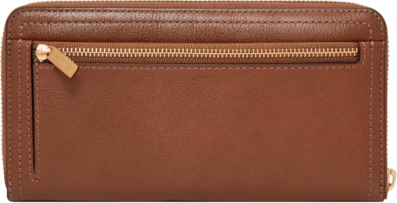 Fossil Women's Logan Leather RFID-Blocking Zip Around Clutch Wallet with Wristlet Strap for Women