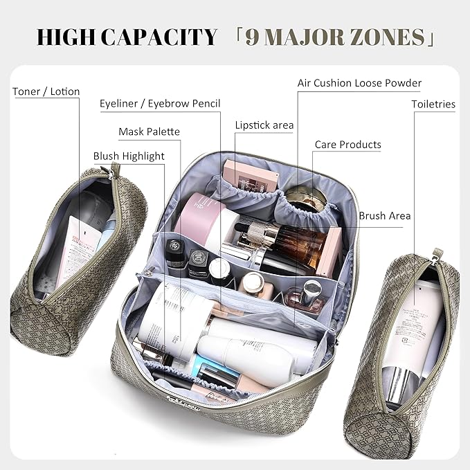 BOYATU Travel Makeup Bag for Women: Four Leaf Clover Large Capacity 3 Pcs Set Cosmetic Bags - Waterproof 50% Extra Space for Toiletry Organizer - Travel Essentials for Fortunate (07 Khaki)