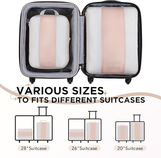 2 Set Compression Packing Cubes for Travel Essentials,Compressible Expandable Packing Cubes for Suitcase,OlarHike Luggage Organizer Bags for Travel,Handy Helper for Organizing Clothes(Beige)