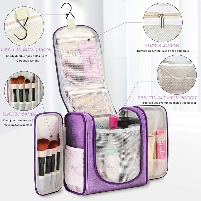 Freegrace Extra Large Hanging Toiletry Bag for Men and Women - Water-Resistant Nylon Travel Bathroom Organizer for Cosmetics, Makeup, and Toiletries