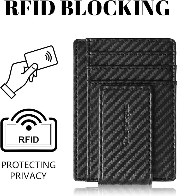 Toughergun Slim Wallet for Men RFID Blocking Money Clip, Minimalist Front Pocket Credit Card Holder, Magnetic Thin Mens Wallets with ID Window