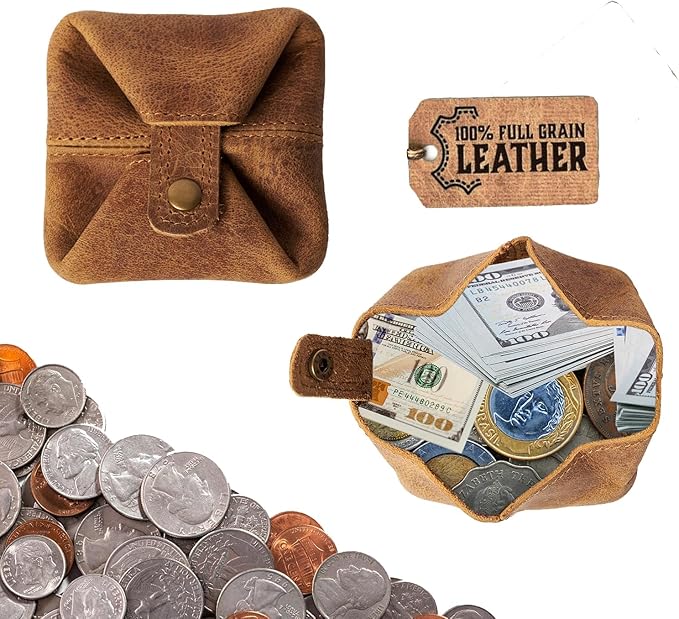 Full Grain Vintage Brown Leather Mini Coin Pocket | Leather Coin Pouch |Change Holder for Men & Women (Antique Brown)