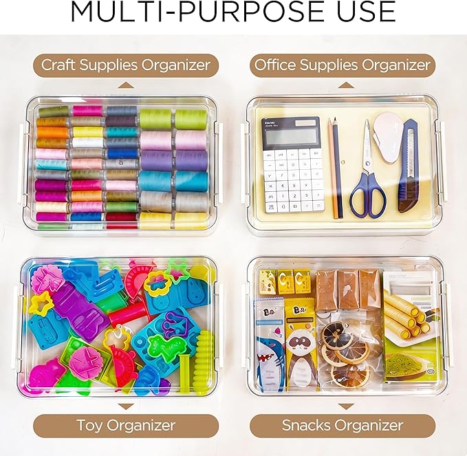Citylife 3 PCS 9 x 13 Plastic Storage Bins with Lids and Latches, Portable Art Supply Storage Organizer, Paper Storage Box for Organizing A4 Paper, Letters, Documents, Art Supplies, and Crafts