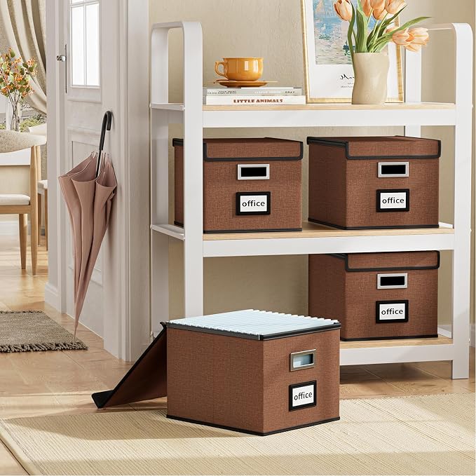 Upgrade Portable File Organizer Box with Lid,Large Linen Hanging Office Document Storage Box with Lid,Collapsible Filing&Storage Box for Office/Decor/Home-14.9x12.7x10.8in,1pk-without folders