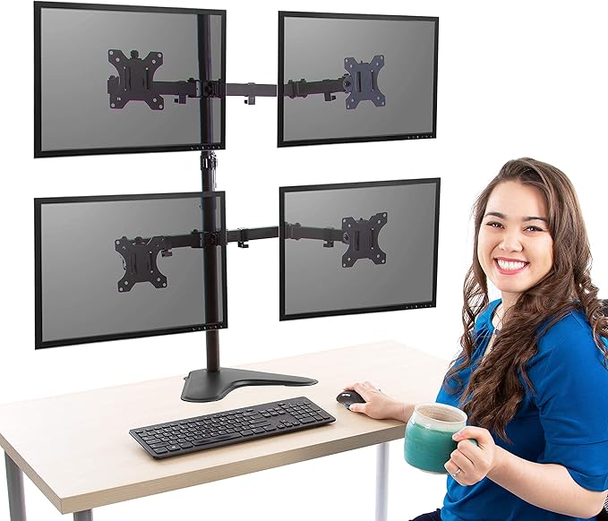 Stand Steady 4-Monitor Mount | Height-Adjustable Stand with Stabilizing Base - Fits Most LCD/LED Monitors 17-32 in (Black)