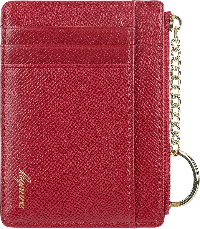 Women's Slim Minimalist Card Holder Coin Changes Purse Keychain Front Pocket Wallet With ID Window