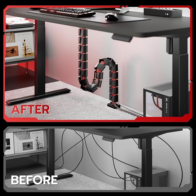 ARES WING Under Desk Cable Management Spine, Magnetic Vertebrae Cable Management for Standing Desk, Length Adjustable Cord Organizer with 20 Modular Vertebrae for Office and Gaming Desks, Red