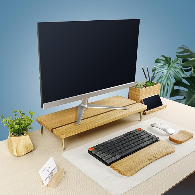 Monitor Stand Wood Riser for iMac Laptop Computer Monitor ??A Sturdy Computer Stand to Elevate Your Screen and Reduce Eye Strain and Maintain Body Position(Oak Wood)