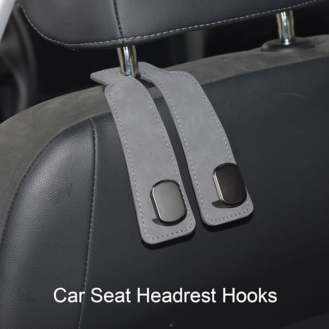 Car Seat Hooks for Headrest, Car Purse Hook & Back Storage Hook, Zinc Alloy & Suede Material Heavy Duty Car Hooks for Purses and Bags,Universal Fit for Most Vehicles ((Grey-2 Pack)