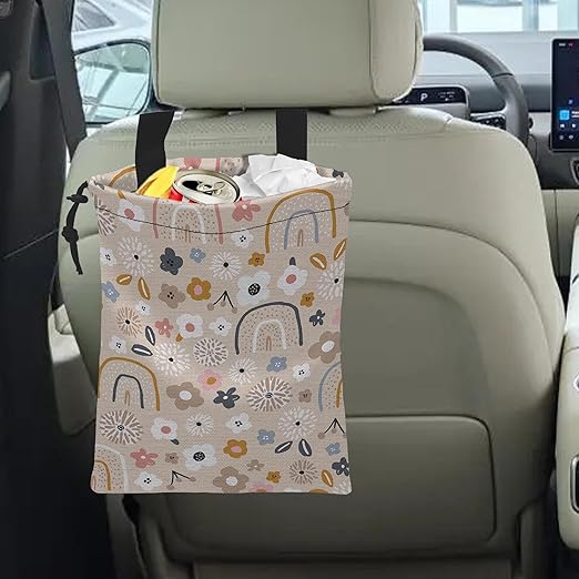 Car Trash Bag Hanging Creative Floral Rainbows Car Trash Can Waterproof Garbage Bag Hanging for Car Back Seat