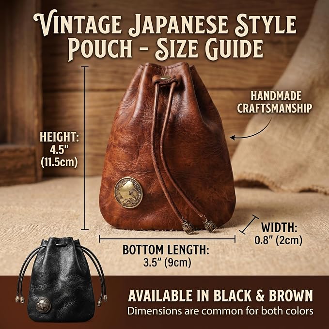 PU Drawstring Coin Purse, Vintage Faux Leather Pouch with Antique Brass Clasp, Portable Drawstring Coin Bag for Coins/Cash/Small Essentials(Black)