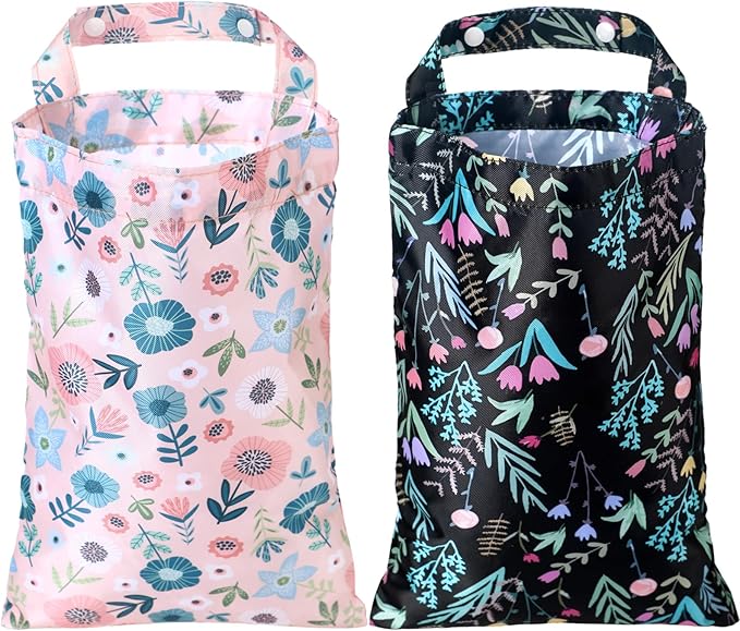 2 Pcs Hanging Car Trash Bag Collapsible Garbage Can Waterproof Small Trash Can for Woman Back Seat Car Accessories Bag Cute Polyester Bin for Boho Flower Theme Decor