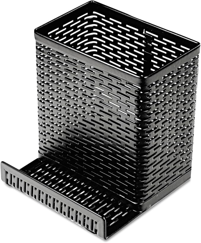 Artistic Urban Collection Punched Metal Pencil Cup with Cell Stand, Black (ART20014)