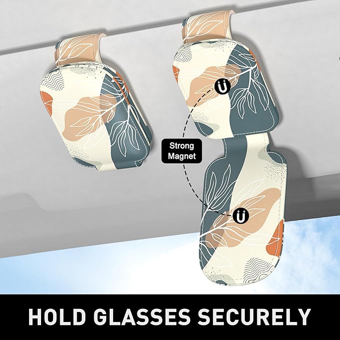 Sunglasses Holder for Car Visor, Magnetic Leather Car Sunglass Holder, Car Sun Visor Glasses Hanger Clip, Car Interior Accessories for Women Men, Fits All Size Eyeglasses