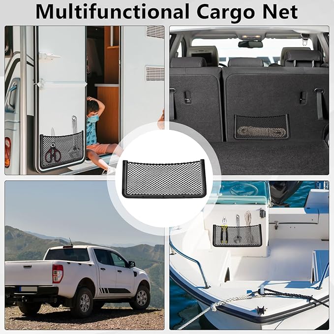 2 PCS Car Net Pocket, ABS Plastic Frame Cargo Net Storage Car Pockets Phone Net, Cars Mesh Nets Pockets with Screws for Auto, RV, Boat, and Camper Storage Nets (15.7 x 7.9 Inch)