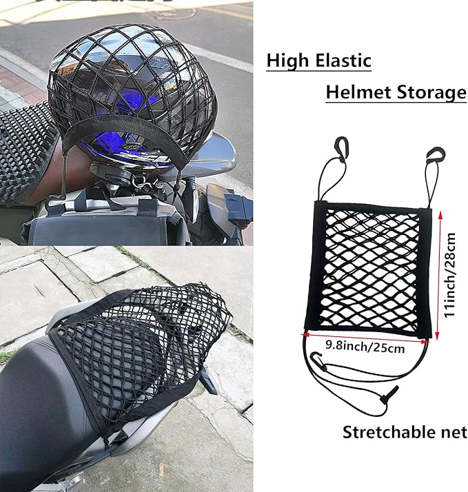 Upgrade Cargo Net for Motorcycle Helmet Storage, 11"X9.8" High-Elastic Double Layer Bungee Net (11x9.8 Inch)