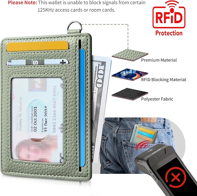 Mayski Slim Wallet, Credit Card Holder for Women, Minimalist Front Pocket RFID Blocking Card Cases, Small Wallet Women Men(Litchi Green)