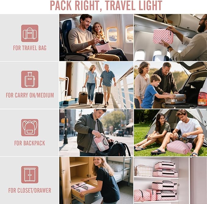 8 Set Packing Cubes for Travel Essentials, Suitcase Organizer Bags in 4 Sizes, Carry-On Luggage Accessories with Laundry Bag, Airplane Must Have, Gifts for Women Men