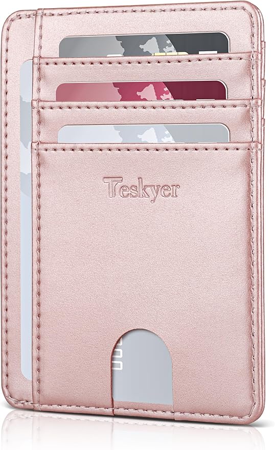 Teskyer Slim Wallet for Men, Minimalist Front Pocket RFID Blocking Leather Wallet Credit Card Holder for Men & Women