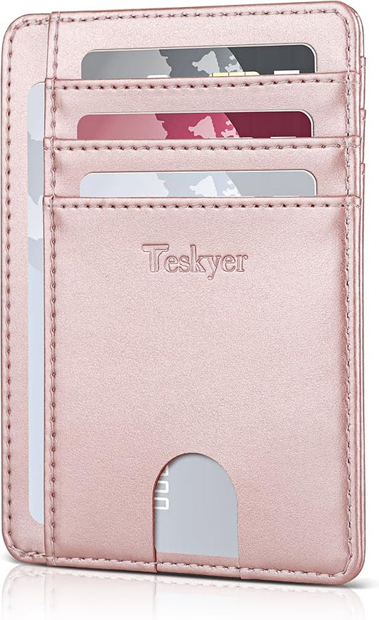 Teskyer Slim Wallet for Men, Minimalist Front Pocket RFID Blocking Leather Wallet Credit Card Holder for Men & Women