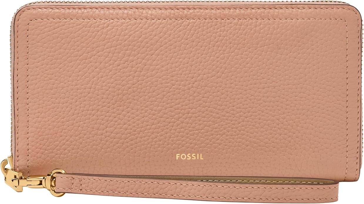 Fossil Women's Logan Leather RFID-Blocking Zip Around Clutch Wallet with Wristlet Strap for Women