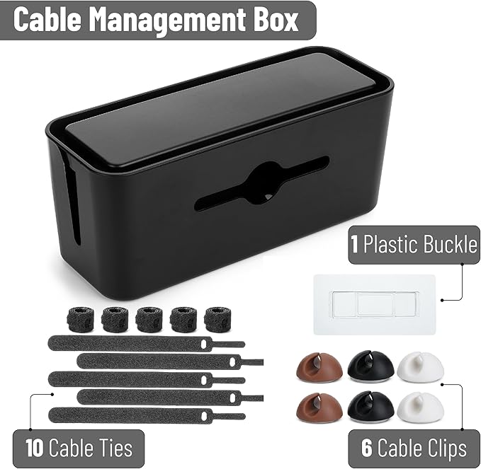 Bates- Cable Management Box, Large, Cable Organizer Box, Cord Organizer Box, Cable Box Organizer, Cord Management Box, Cord Hider Box, Cord Box for Wires on Floor, Power Strip Cover Box Baby Proof
