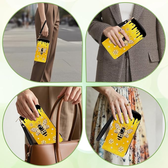 Bee-Themed Wallet for Women - Slim PU Leather Womens Wallet with Cash Zipper Coin Purse, Small Credit Card Holder Travel Wallet, Wristlet Wallets for Female Ladies Teen Girls Purse (Bee Lovers Gift)