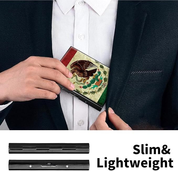 Metal Wallet, Credit Card Holder for Women Men Girls, RFID Blocking Aluminum Wallet Slim Hard Case, Mini Travel Wallet, ID Card Holder Business Card Case,Mexico Mexican Vintage Flag