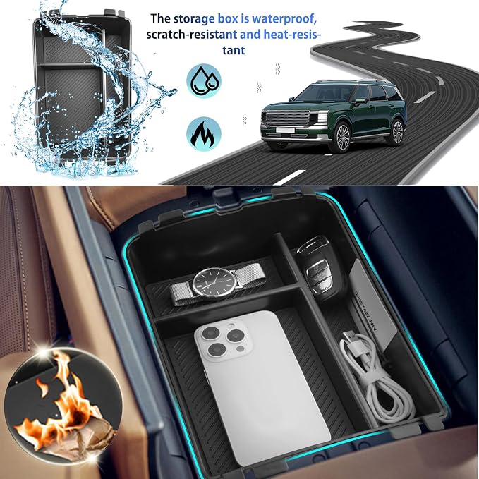 SHAOHAO 2 Pcs for 2026 Hyundai Palisade Center Console Organizer for 2026 Hyundai Palisade Calligraphy Accessories Console Tray & Cup Holder 2026 Palisade LX3 Armrest Insert Box (Only for 7-Seat)