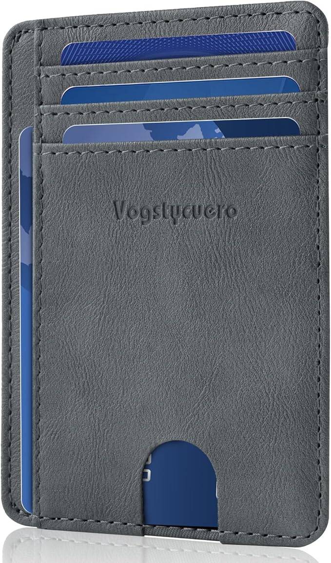 Front Pocket Thin Wallet for Men Women RFID Blocking Credit Card Holder Card Cases Slim Minimalist Wallet with Gift Box Faux Leather Alaska Grey