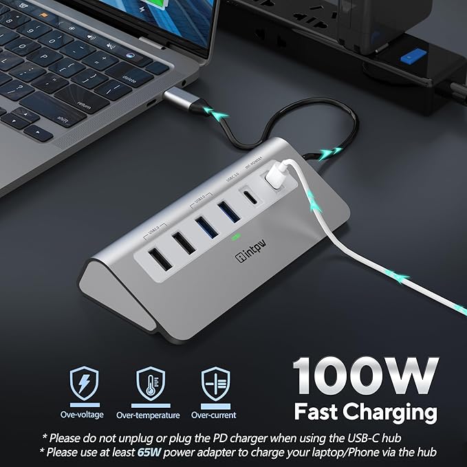 P9 USB C Docking Station, intpw 9-in-1 USB C Hub with 4K HDMI, PD 100W, 3 Type A/C 3.0 5Gbps, 2 Type-A 2.0, SD/TF, Aluminum USB Hub for Laptop,MacBook, iPad, iPhone 17 Series