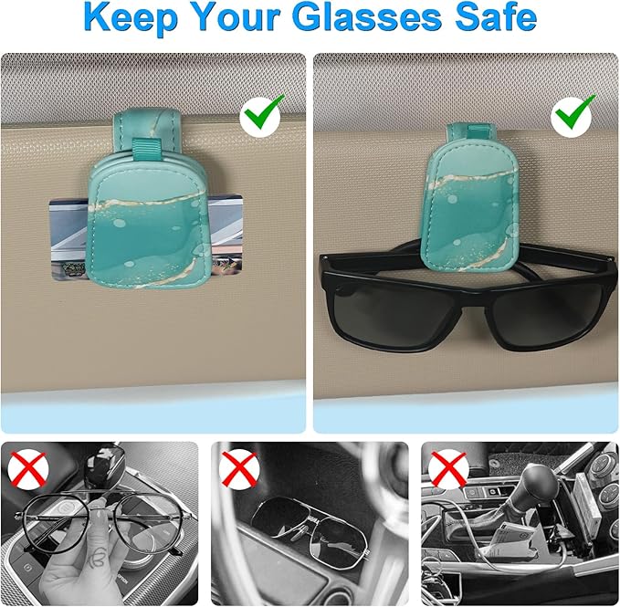 LTOHOE 1 Pack Sunglass Holder for Car, Magnetic Leather Sunglasses Holder and Ticket Card Clip, Universal for Different Size Glasses, Car Visor Accessories(Colorful Painting)