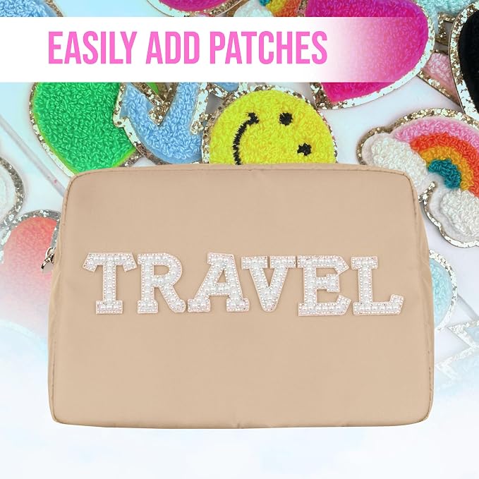 DANCOUR 3-Piece Beige Makeup Bag Set – Mini, Small & Large Cosmetic Bags for Women & Girls, Cute Travel Toiletry Bag Set, Makeup Organizer Pouches for Purse or Travel