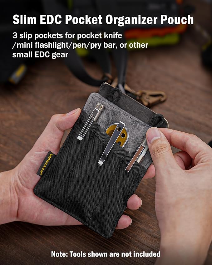 VIPERADE Slim EDC Pouch, Mini Pocket Organizer for Men, EDC Belt Organizer for Knife/Flashlight/Pen/Pry Bar/Mini Tools/Pocket Notebook