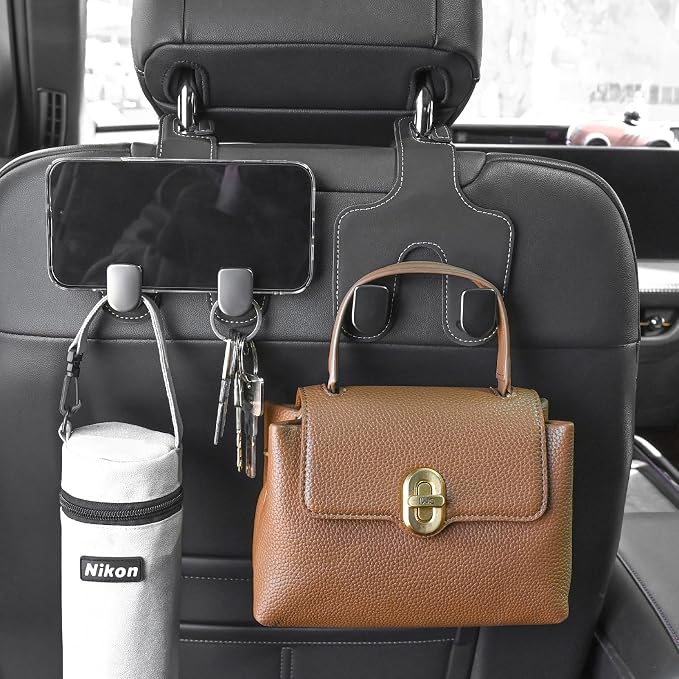 JEYODA Flexible PU Vehicle Storage Hanger, Universal Multifunctional Headrest Hooks for Car and Home (Style 2-Black)