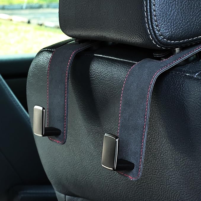 Car Seat Back Hook Metal with Suede Universal Vehicle Headrest Hangers Interior Storage Organizer for Purse Handbag Coat Grocery Bags 2 Pack Black