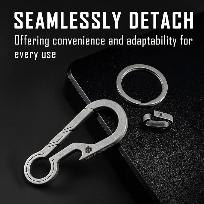 KeyUnity KM01 Titanium EDC Keychain Clip with Bottle Opener, Quick Release Carabiner Key Ring Holder for Men